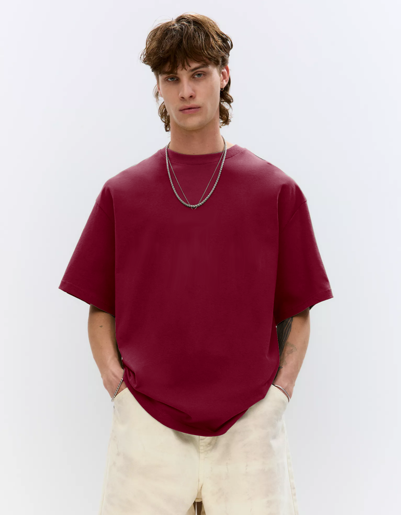 MAROON BASIC OVERSIZED FIT T-SHIRT