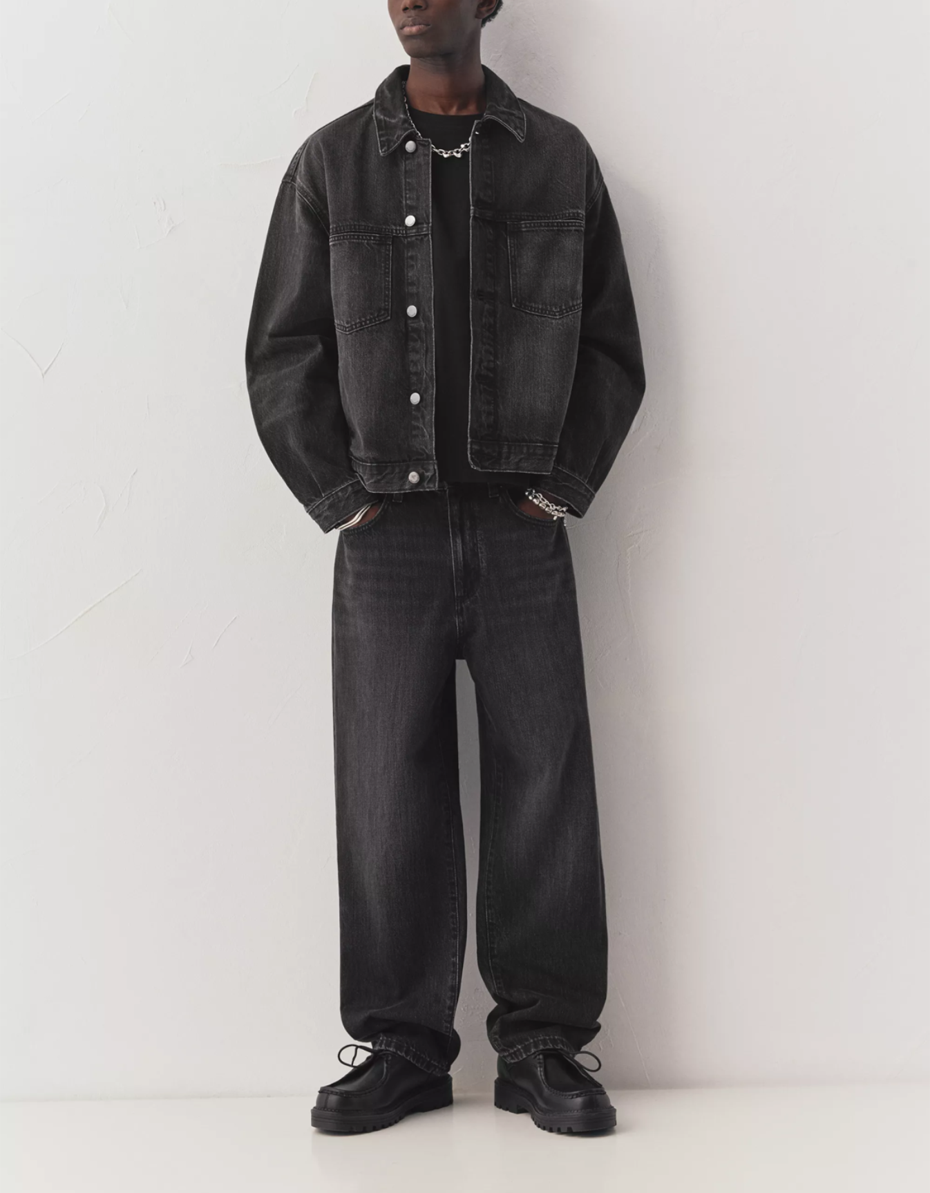 BLACK WASHED BAGGY JEANS