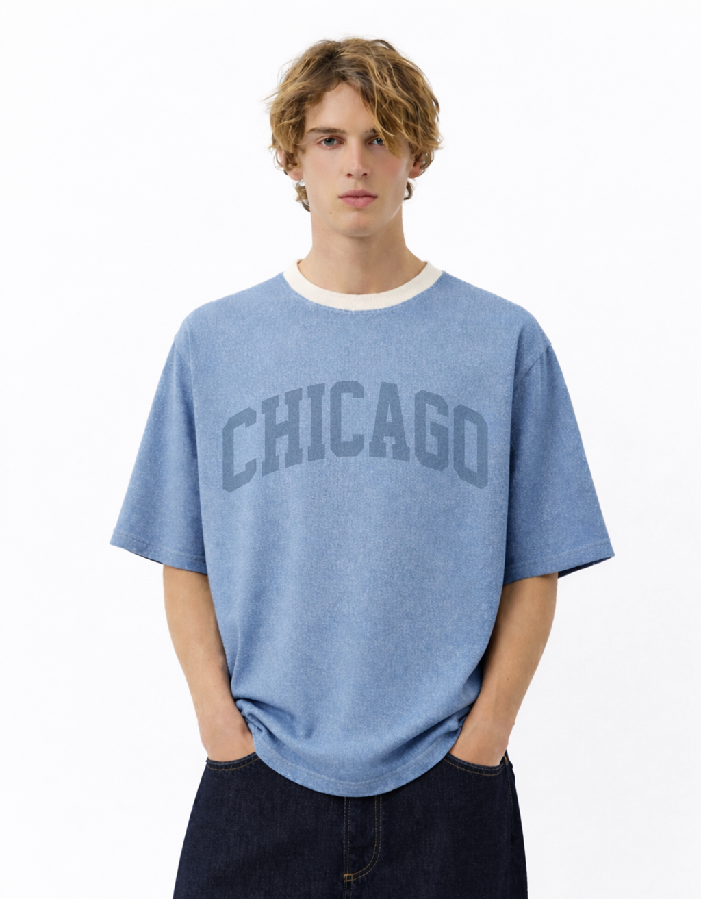 BLUE DENIM OVERSIZED FIT T-SHIRT