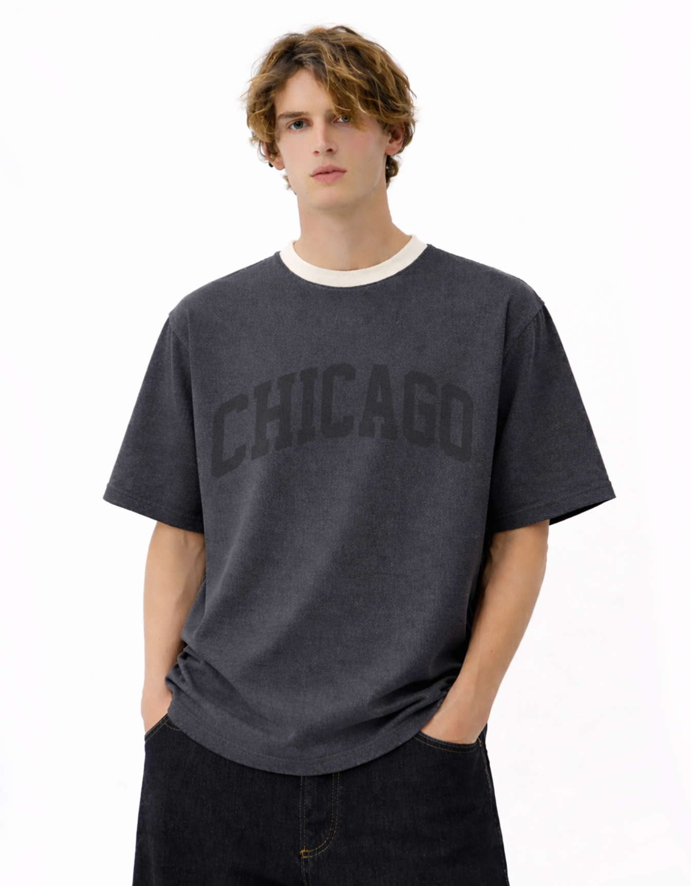 GREY DENIM OVERSIZED FIT T-SHIRT