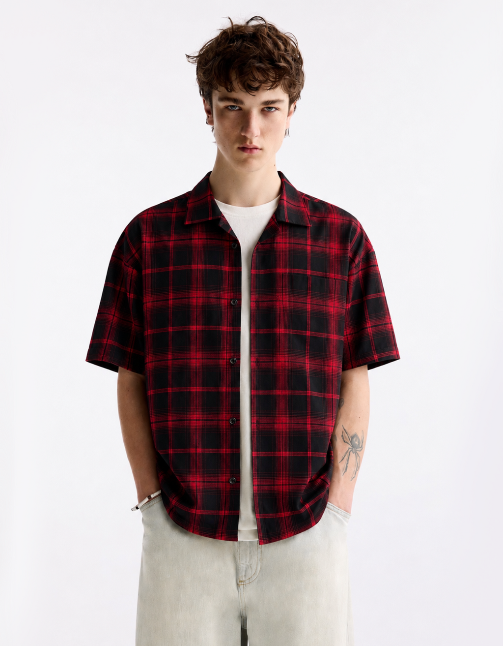 RED CHECKERED RELAXED FIT SHIRT