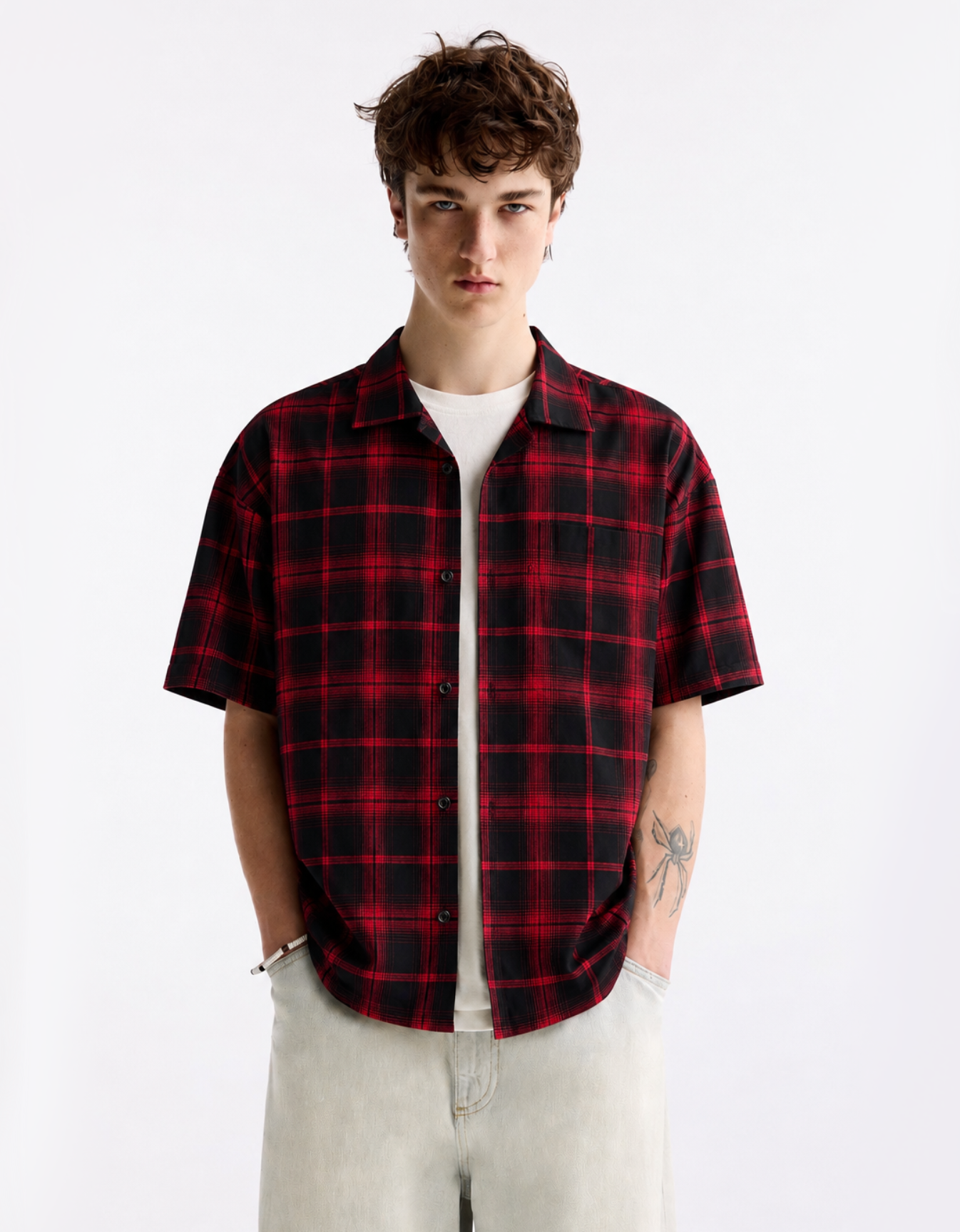 RED CHECKERED RELAXED FIT SHIRT