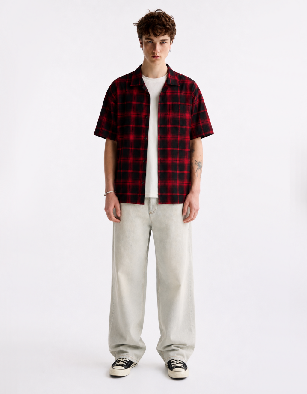 RED CHECKERED RELAXED FIT SHIRT