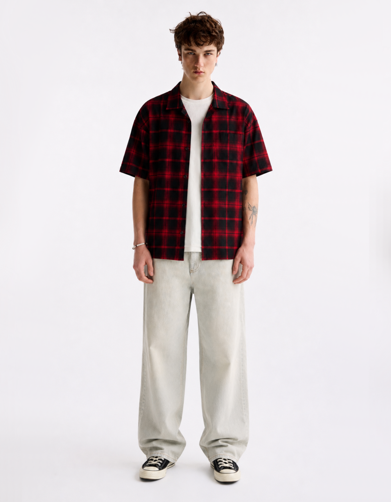 RED CHECKERED RELAXED FIT SHIRT