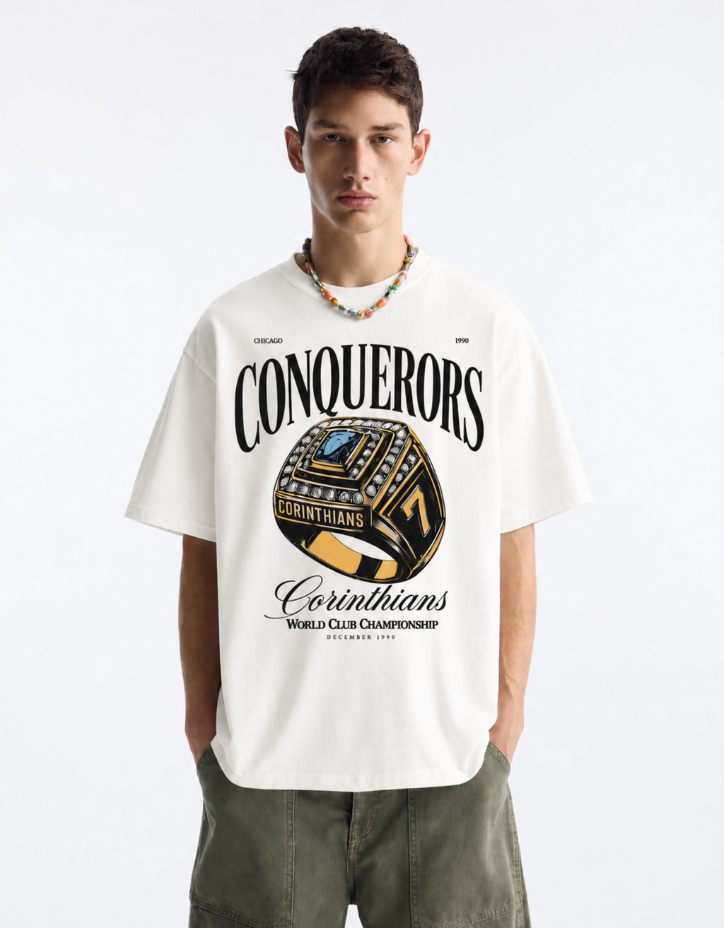CONQUERORS OFF-WHITE OVERSIZED FIT T-SHIRT