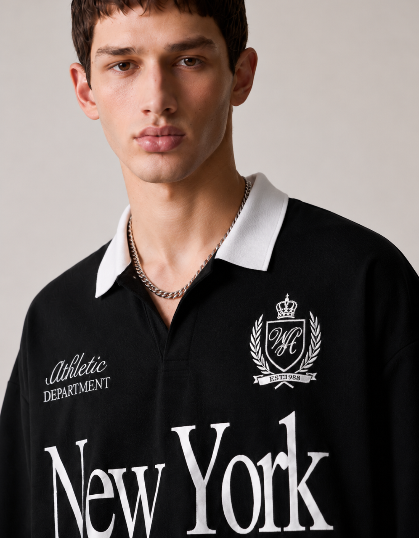 NEW YORK BLACK OVERSIZED FIT POLO T-SHIRT
