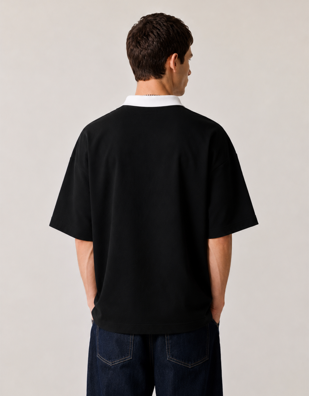 NEW YORK BLACK OVERSIZED FIT POLO T-SHIRT