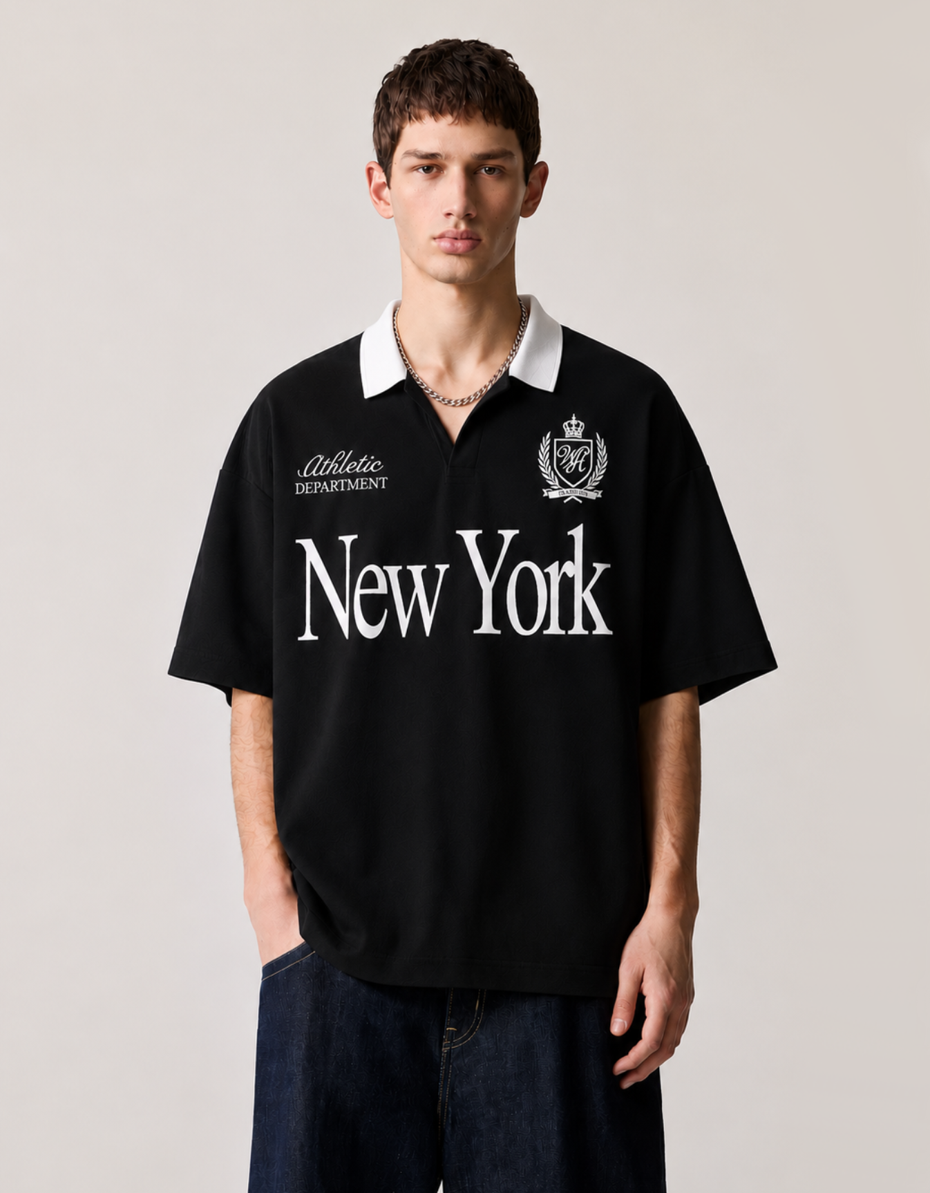 NEW YORK BLACK OVERSIZED FIT POLO T-SHIRT