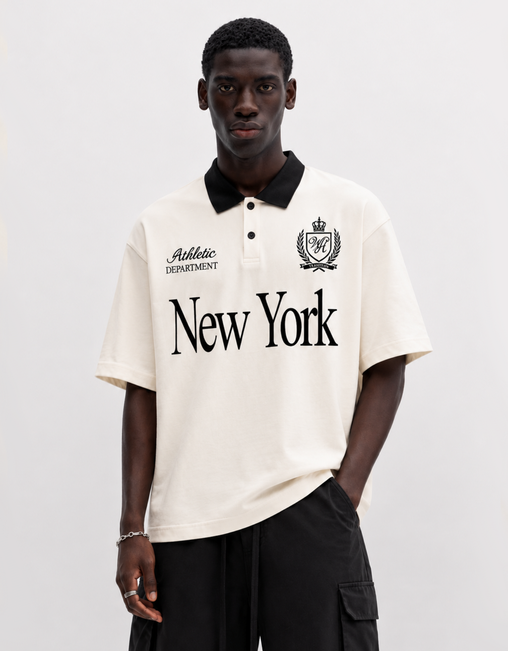 NEW YORK OFF-WHITE OVERSIZED FIT POLO T-SHIRT