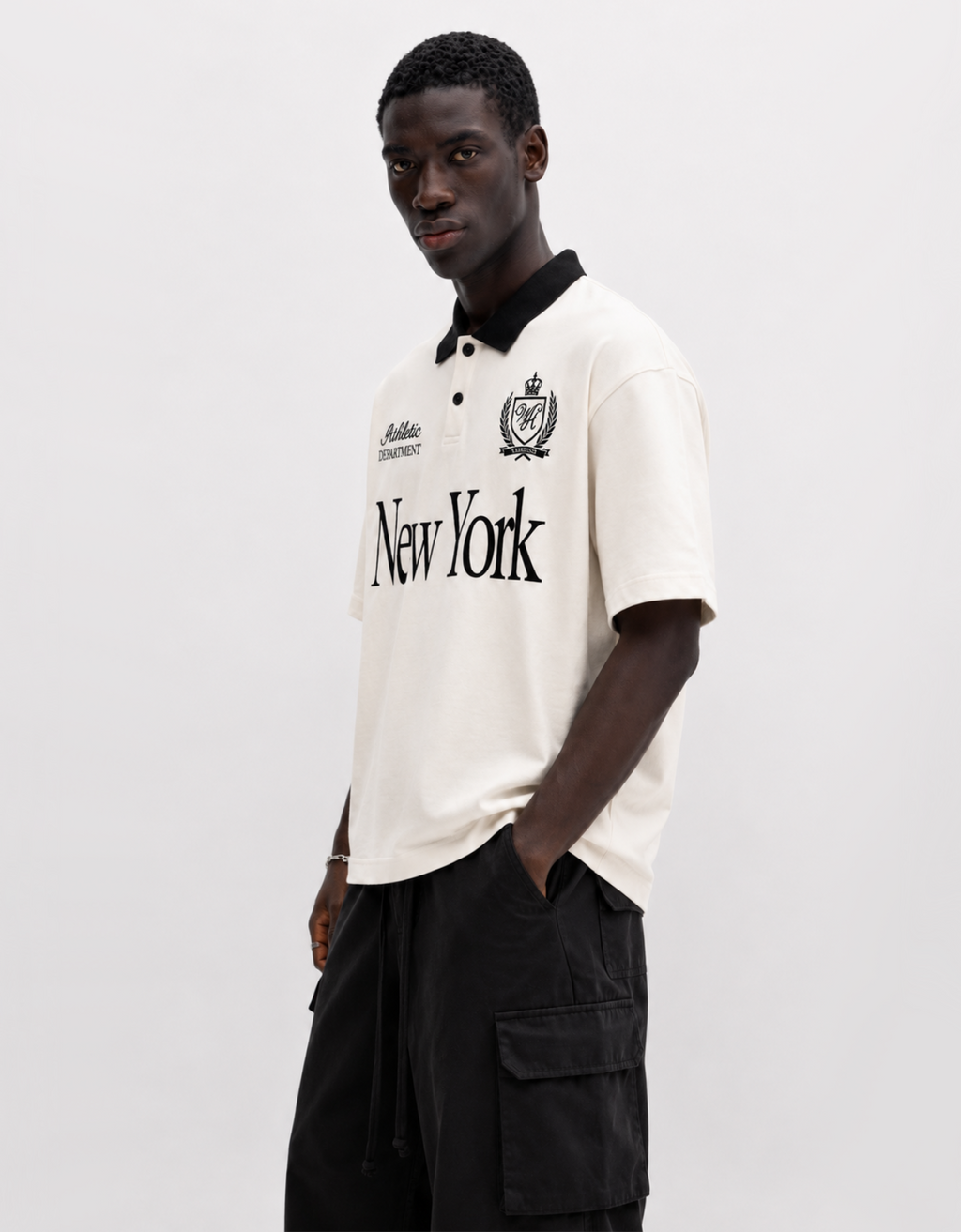NEW YORK OFF-WHITE OVERSIZED FIT POLO T-SHIRT