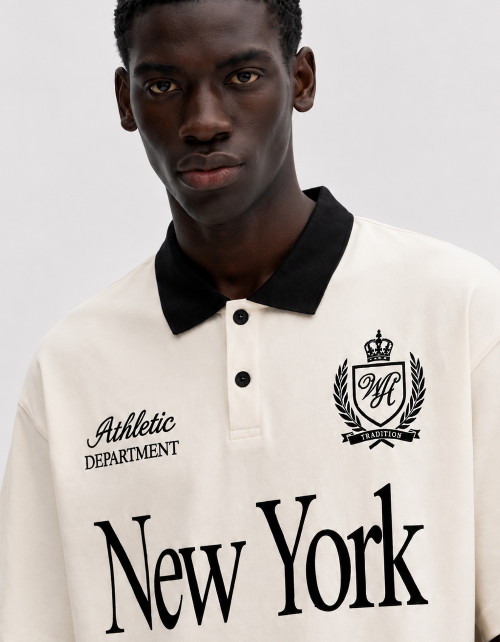NEW YORK OFF-WHITE OVERSIZED FIT POLO T-SHIRT