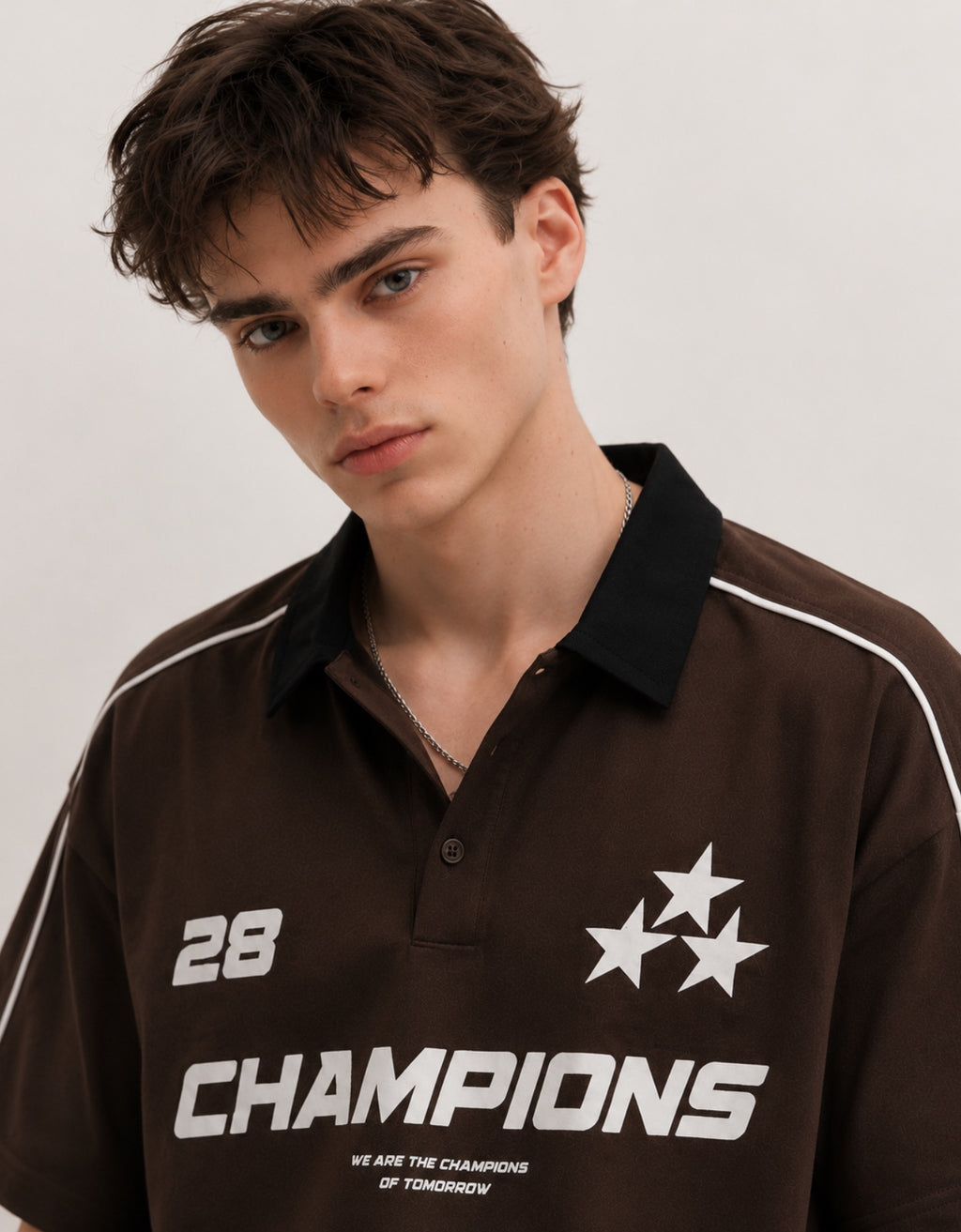 CHAMPIONS BROWN OVERSIZED FIT POLO T-SHIRT