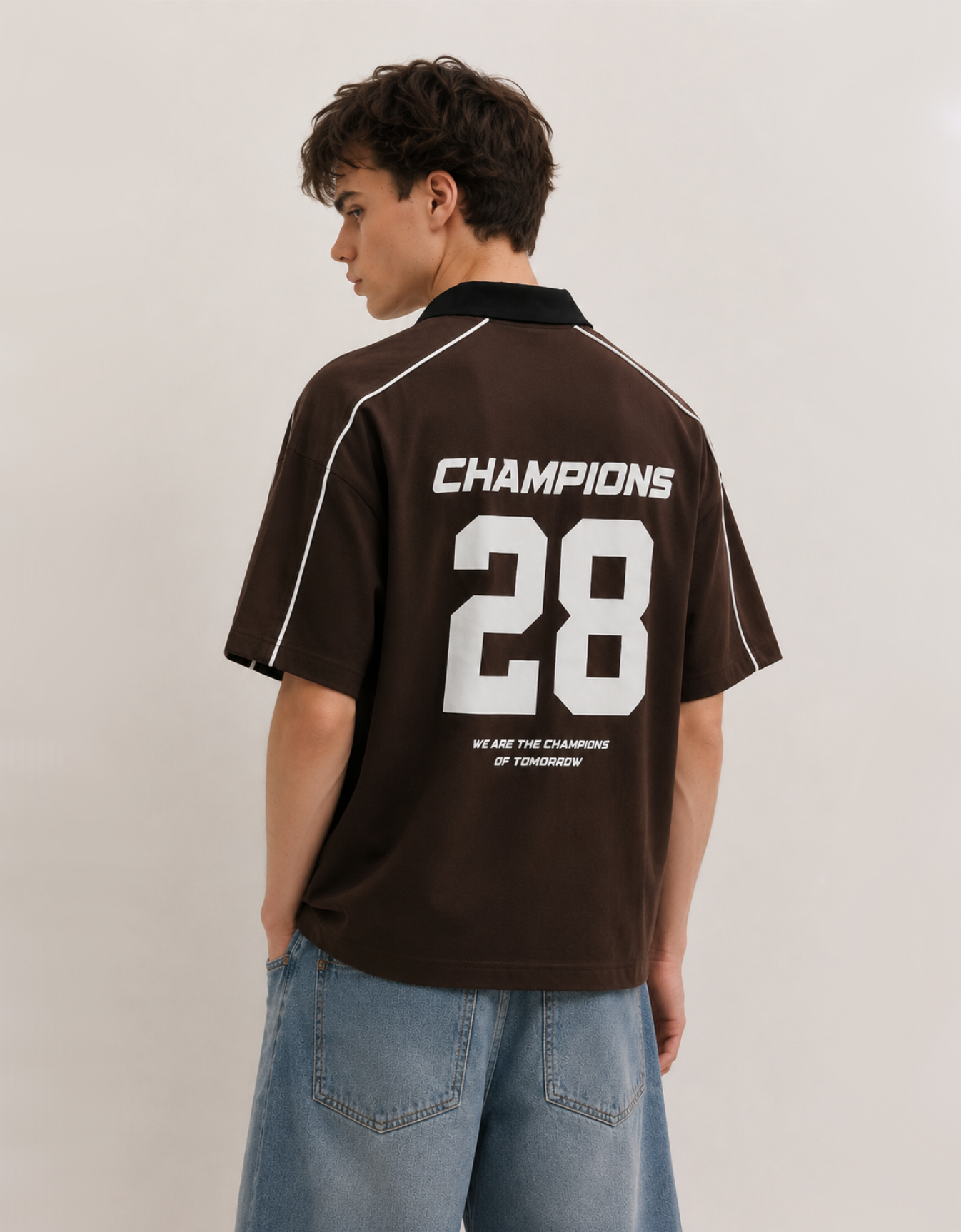 CHAMPIONS BROWN OVERSIZED FIT POLO T-SHIRT
