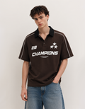 CHAMPIONS BROWN OVERSIZED FIT POLO T-SHIRT