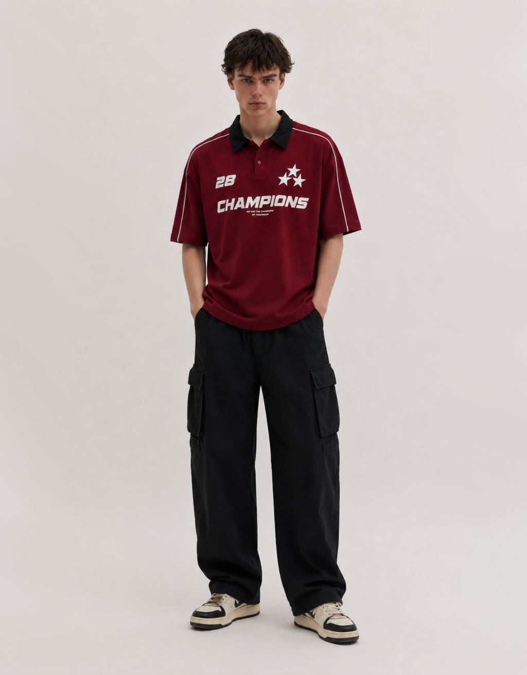 CHAMPIONS MAROON OVERSIZED FIT POLO T-SHIRT