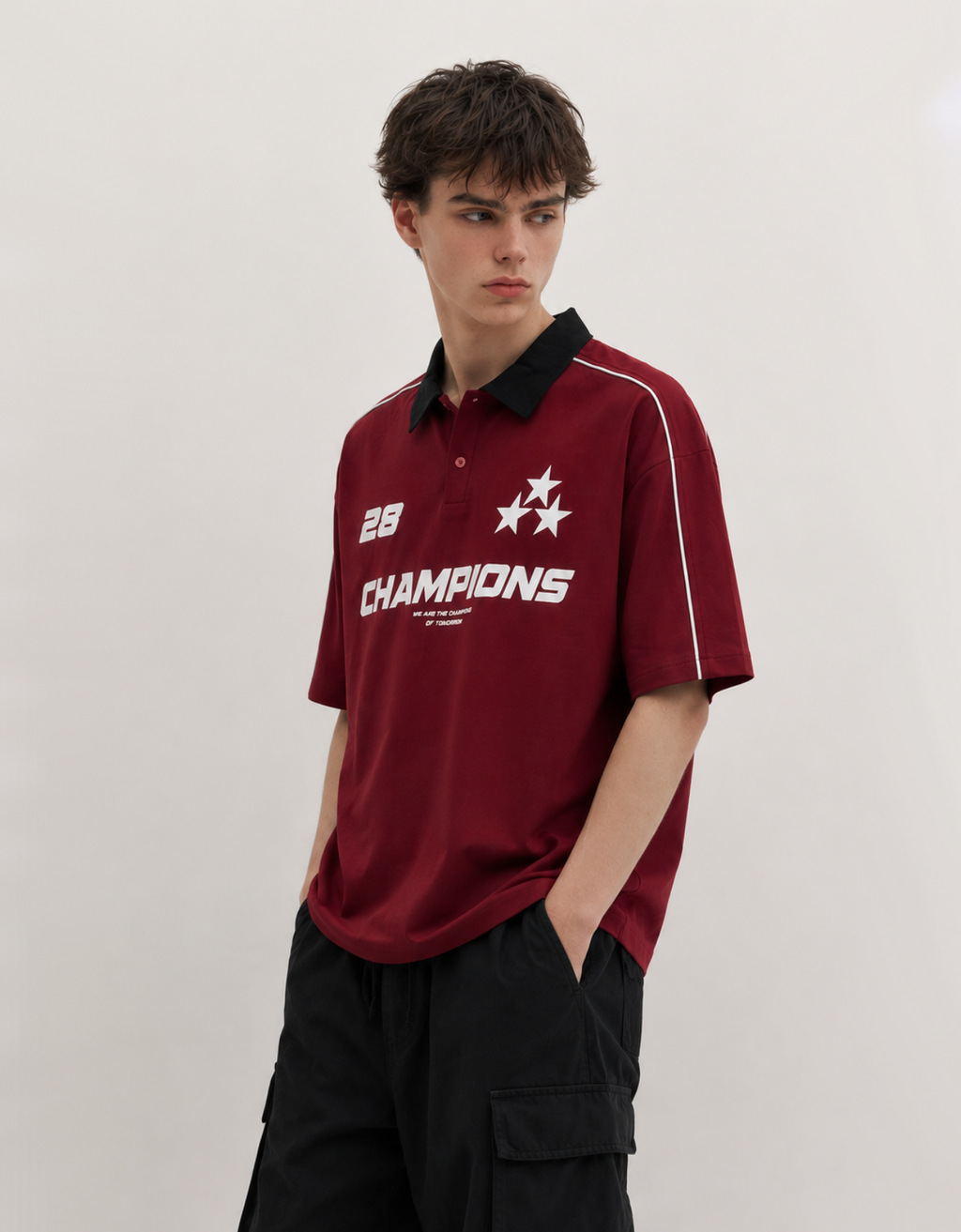 CHAMPIONS MAROON OVERSIZED FIT POLO T-SHIRT