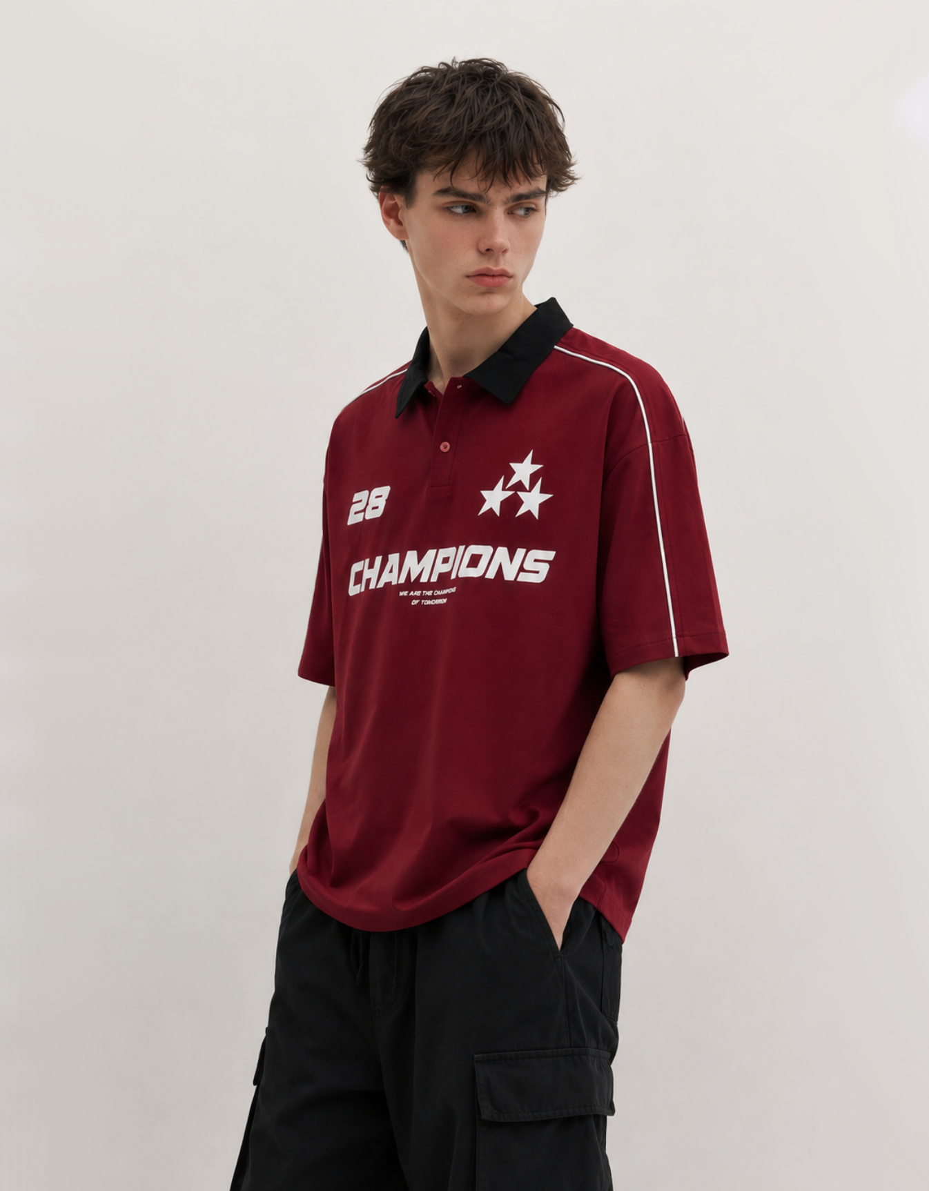 CHAMPIONS MAROON OVERSIZED FIT POLO T-SHIRT