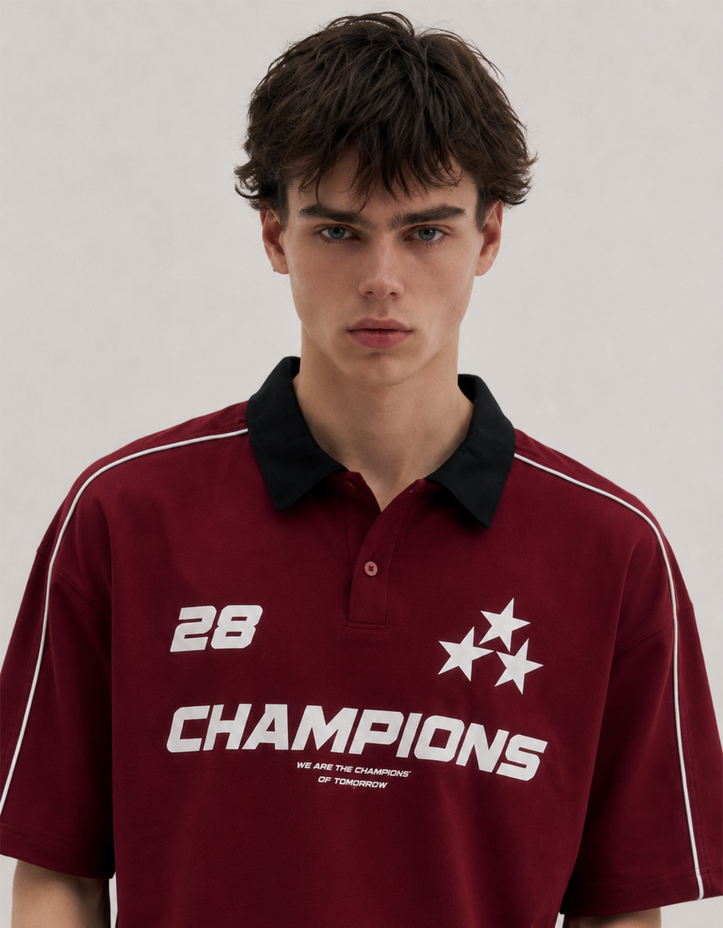 CHAMPIONS MAROON OVERSIZED FIT POLO T-SHIRT