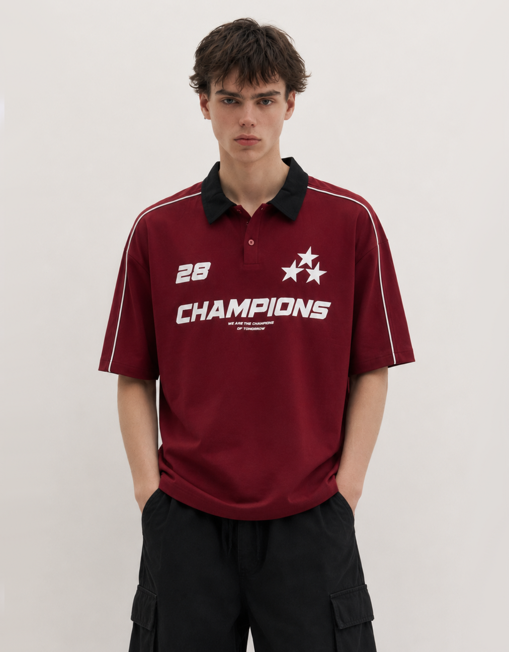 CHAMPIONS MAROON OVERSIZED FIT POLO T-SHIRT