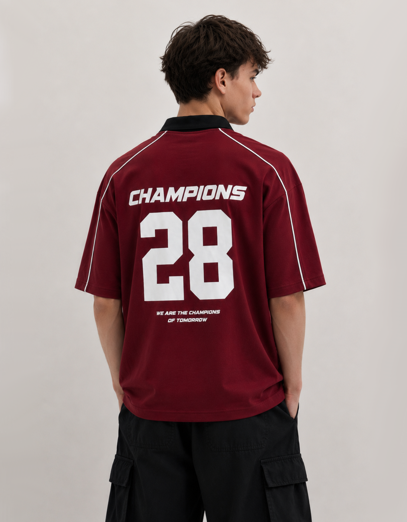 CHAMPIONS MAROON OVERSIZED FIT POLO T-SHIRT